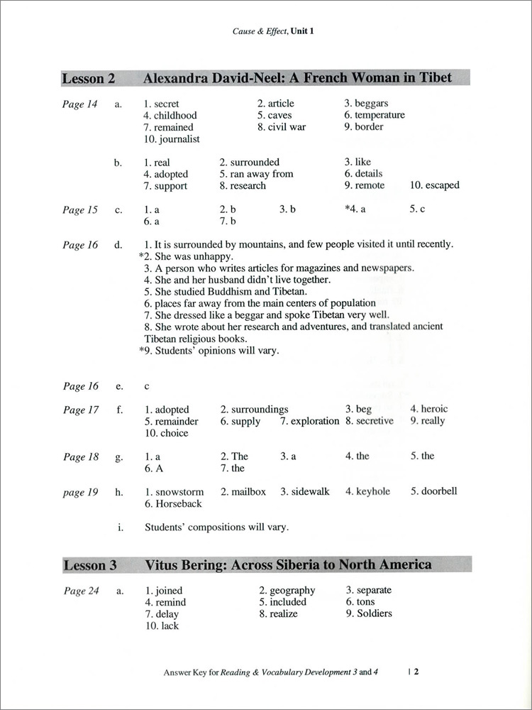 Reading & Vocabulary Development Cause & Effect (Fourth Edition) and Concepts & Comments (Third Edition) : Answer Key & Video Transcript (Paperback)