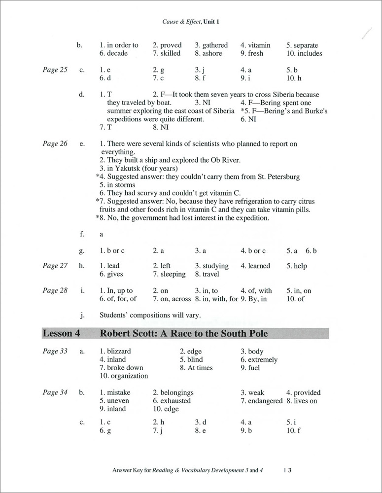 Reading & Vocabulary Development Cause & Effect (Fourth Edition) and Concepts & Comments (Third Edition) : Answer Key & Video Transcript (Paperback)